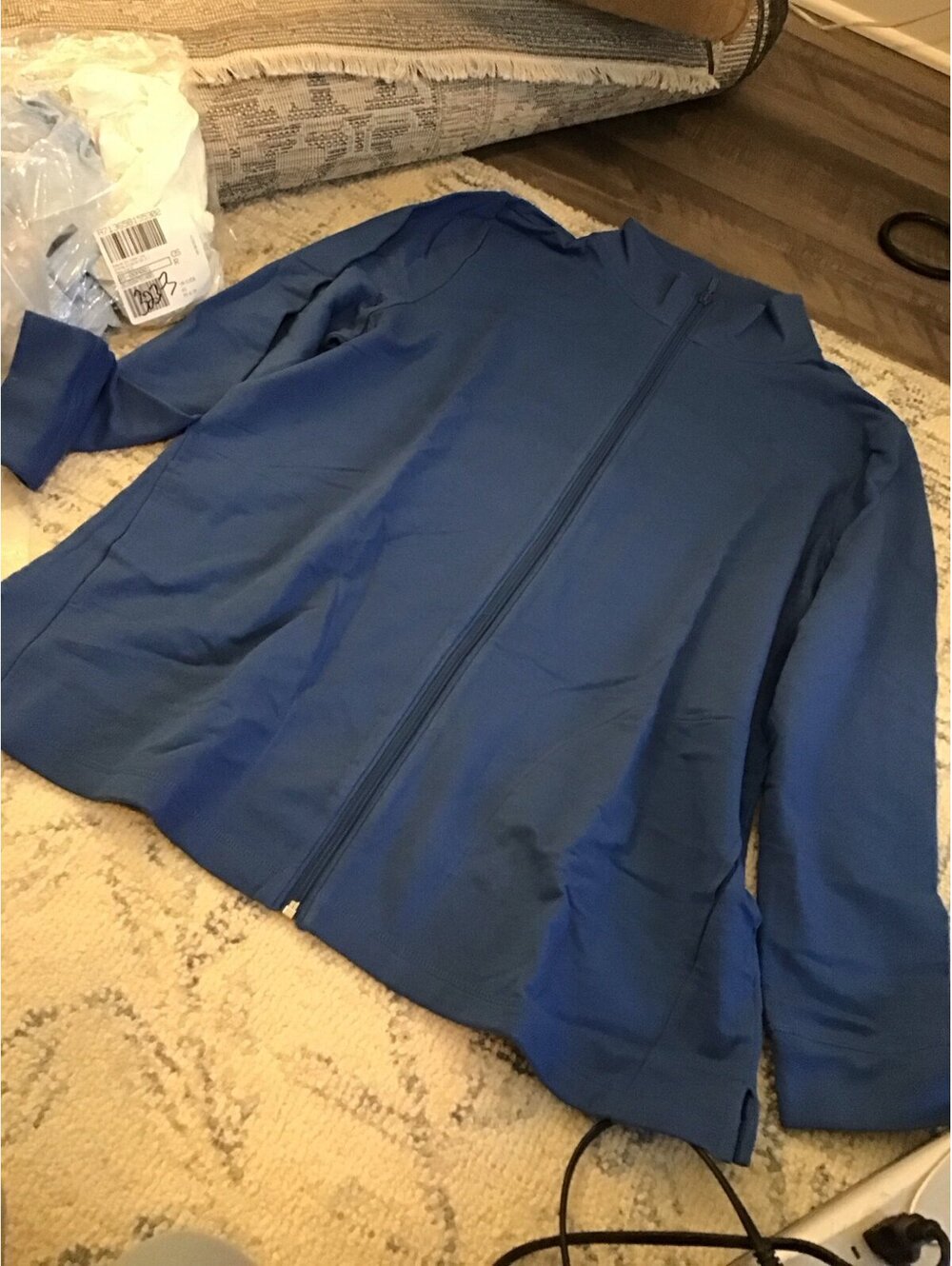 Denim and co, zip front jacket, new, large, French terry, active